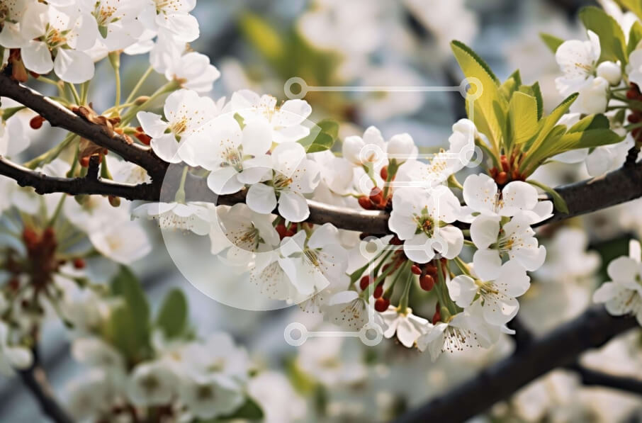 Intra Συλλεκτικό Ξύλινο Παζλ Plywood  4mm - Κλαδί δέντρου με λευκά άνθη και πράσινα φύλλα Σε Ξύλινο Κουτί - Διαστάσεις: 10x10 cm – 25 κομμάτια