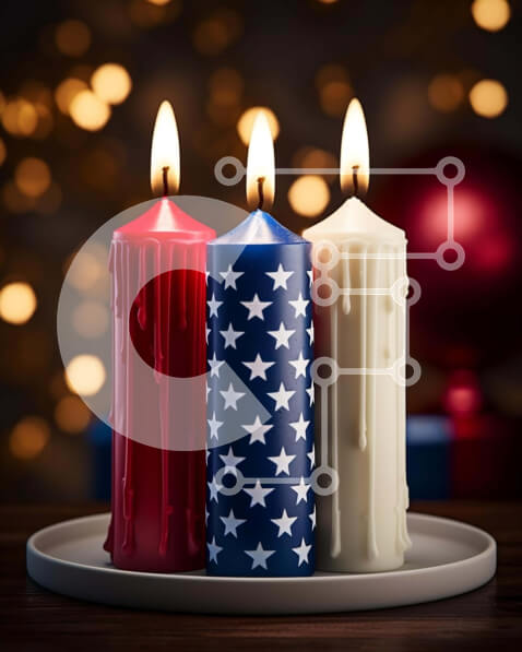 Intra Συλλεκτικό Ξύλινο Παζλ Plywood  4mm - Κόκκινα, λευκά και μπλε κεριά σε σχήμα αμερικανικής σημαίας Σε Ξύλινο Κουτί - Διαστάσεις: 10x10 cm – 25 κομμάτια