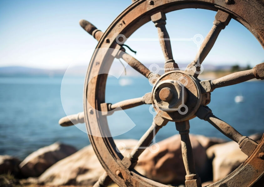 Intra Συλλεκτικό Ξύλινο Παζλ Plywood  4mm - Παλιά ρόδα πλοίου κοντά στο νερό Σε Ξύλινο Κουτί - Διαστάσεις Puzzle: 10x10 cm – 25 κομμάτια