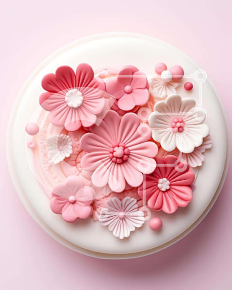 Σετ των 2 Intra Συλλεκτικό Ξύλινο Παζλ Plywood  4mm - Κομψό κέικ με ροζ και λευκά λουλούδια Σε Ξύλινο Κουτί - Διαστάσεις: 10x10 cm – 25 κομμάτια