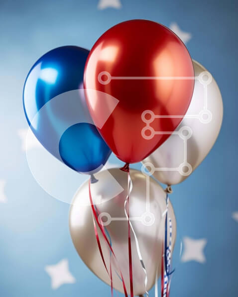 Intra Συλλεκτικό Ξύλινο Παζλ Plywood  4mm - Κόκκινα, λευκά και μπλε μπαλόνια στον εορταστικό εορτασμό Σε Ξύλινο Κουτί - Διαστάσεις: 10x10 cm – 25 κομμάτια