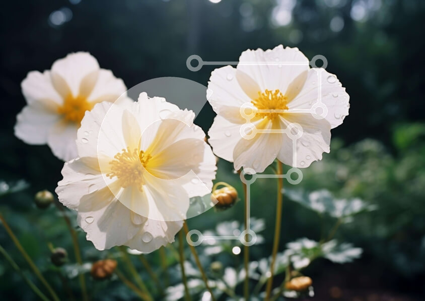 Intra Συλλεκτικό Ξύλινο Παζλ Plywood  4mm - Τρία λευκά λουλούδια σε ένα καταπράσινο περιβάλλον Σε Ξύλινο Κουτί - Διαστάσεις: 10x10 cm – 25 κομμάτια