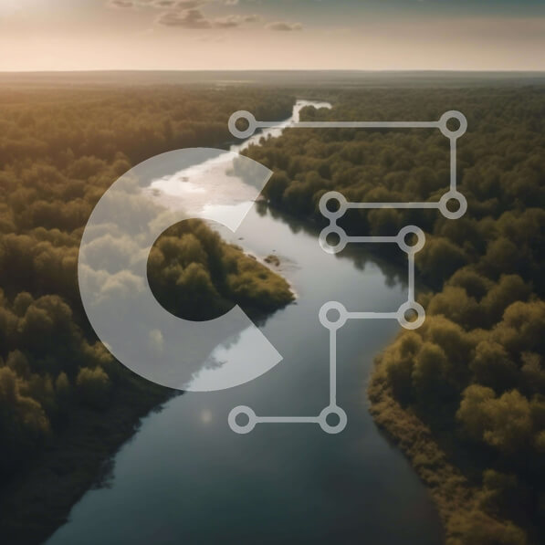 Intra Συλλεκτικό Ξύλινο Παζλ Plywood  4mm - Εναέρια άποψη του ποταμού που ρέει μέσα από το δάσος Σε Ξύλινο Κουτί - Διαστάσεις: 10x10 cm – 25 κομμάτια