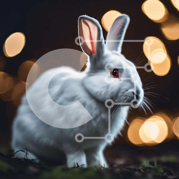 Intra Συλλεκτικό Ξύλινο Παζλ Plywood  4mm - Λευκό κουνέλι που κάθεται μπροστά από τα πολύχρωμα φώτα Σε Ξύλινο Κουτί - Διαστάσεις: 10x10 cm – 25 κομμάτια