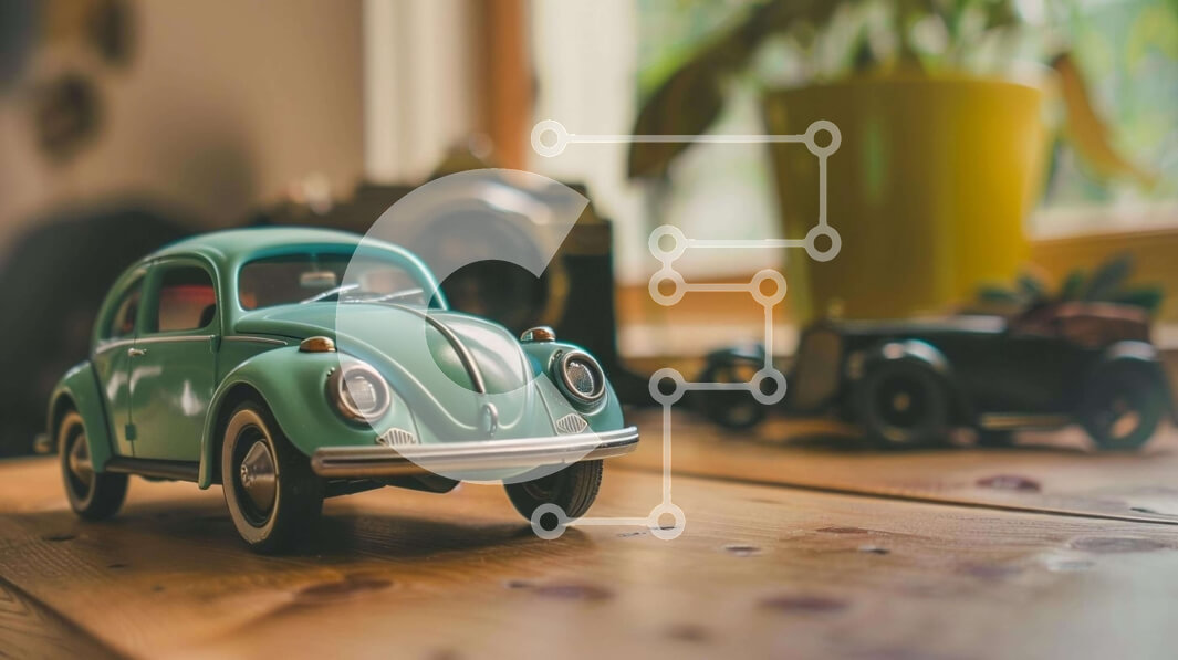 Intra Συλλεκτικό Ξύλινο Παζλ Plywood  4mm - Παιχνίδι πράσινο αυτοκίνητο Volkswagen Beetle σε παλιό ξύλινο τραπέζι Σε Ξύλινο Κουτί - Διαστάσεις: 10x10 cm – 25 κομμάτια