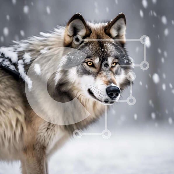 Intra Συλλεκτικό Ξύλινο Παζλ Plywood  4mm - Μεγαλοπρεπής γκρίζος λύκος στο χιόνι Σε Ξύλινο Κουτί - Διαστάσεις: 10x10 cm – 25 κομμάτια