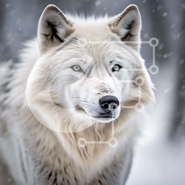 Intra Συλλεκτικό Ξύλινο Παζλ Plywood  4mm - Λευκός λύκος που στέκεται στο χιόνι με τα μάτια ορθάνοιχτα Σε Ξύλινο Κουτί - Διαστάσεις: 10x10 cm – 25 κομμάτια