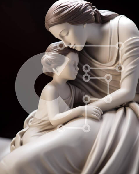 Intra Συλλεκτικό Ξύλινο Παζλ Plywood  4mm - Άγαλμα μητέρας και παιδιού που αγκαλιάζει Σε Ξύλινο Κουτί - Διαστάσεις Puzzle: 10x10 cm – 25 κομμάτια