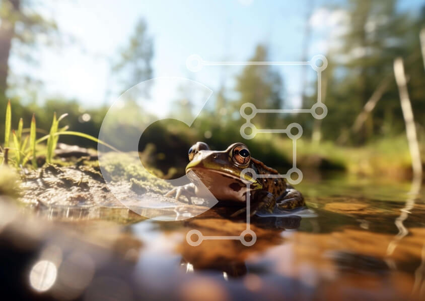 Σετ των 2 Intra Συλλεκτικό Ξύλινο Παζλ Plywood  4mm - Βάτραχος στο νερό δίπλα σε ένα ρεύμα Σε Ξύλινο Κουτί - Διαστάσεις: 10x10 cm – 25 κομμάτια