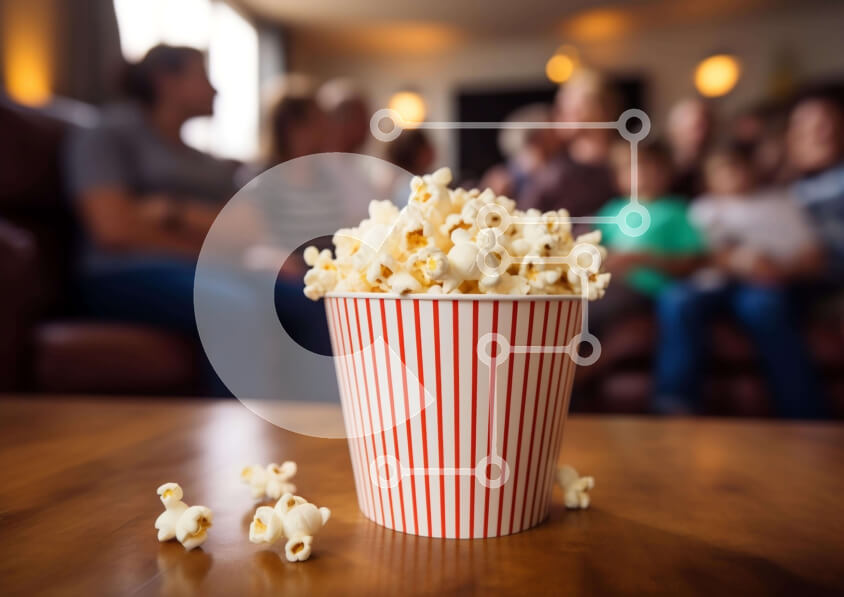 Intra Συλλεκτικό Ξύλινο Παζλ Plywood  4mm - Άνετη βραδιά ταινιών στο σπίτι με ποπ κορν και φίλους Σε Ξύλινο Κουτί - Διαστάσεις Puzzle: 10x10 cm – 25 κομμάτια