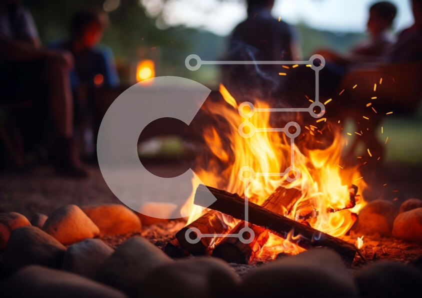 Intra Συλλεκτικό Ξύλινο Παζλ Plywood  4mm - Συγκέντρωση Camp Fire με φίλους και οικογένεια Σε Ξύλινο Κουτί - Διαστάσεις Puzzle: 10x10 cm – 25 κομμάτια