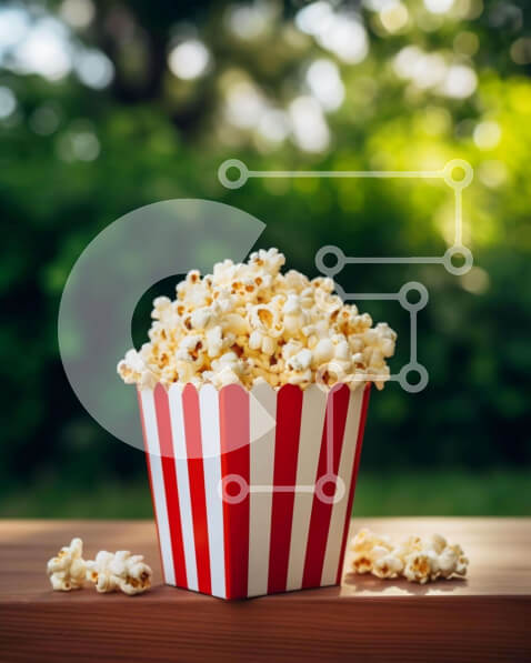 Σετ των 2 Intra Συλλεκτικό Ξύλινο Παζλ Plywood  4mm - Κόκκινο και άσπρο ριγέ κουτί ποπ κορν σε τραπέζι εξωτερικού χώρου Σε Ξύλινο Κουτί - Διαστάσεις: 10x10 cm – 25 κομμάτια