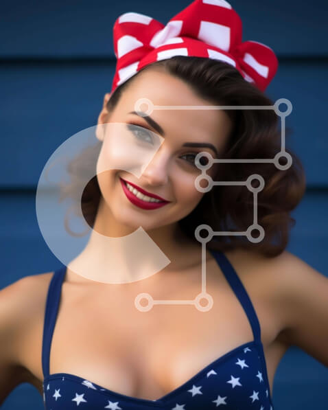 Intra Συλλεκτικό Ξύλινο Παζλ Plywood  4mm - Όμορφη γυναίκα με τοπ μπικίνι με αμερικανική σημαία και μπαντάνα Σε Ξύλινο Κουτί - Διαστάσεις Puzzle: 10x10 cm – 25 κομμάτια