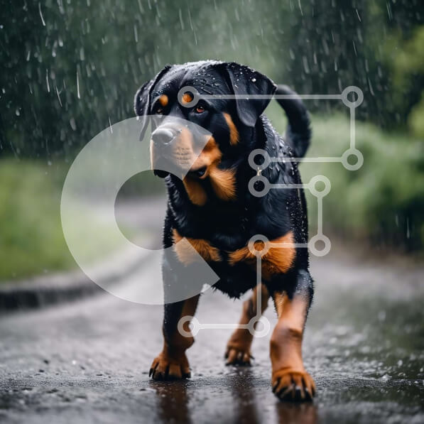 Intra Συλλεκτικό Ξύλινο Παζλ Plywood  4mm - Μαύρο και καφέ σκυλί που περπατά στη βροχή Σε Ξύλινο Κουτί - Διαστάσεις: 10x10 cm – 25 κομμάτια