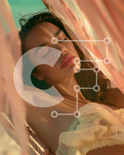 Σετ των 2 Intra Συλλεκτικό Ξύλινο Παζλ Plywood  4mm - Νεαρή γυναίκα που χαλαρώνει στην αιώρα στην παραλία Σε Ξύλινο Κουτί - Διαστάσεις: 10x10 cm – 25 κομμάτια