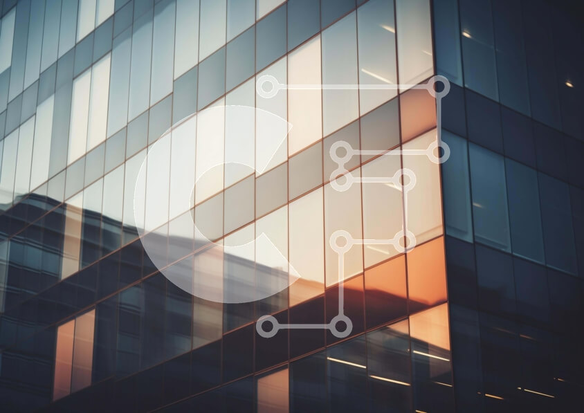 Intra Συλλεκτικό Ξύλινο Παζλ Plywood  4mm - Μοντέρνο κτίριο γραφείων με γυάλινα παράθυρα και αντανακλάσεις στον ορίζοντα της πόλης Σε Ξύλινο Κουτί - Διαστάσεις Puzzle: 10x10 cm – 25 κομμάτια