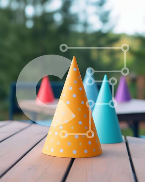 Intra Συλλεκτικό Ξύλινο Παζλ Plywood  4mm - Πολύχρωμα καπέλα για πάρτι σε ξύλινο τραπέζι Σε Ξύλινο Κουτί - Διαστάσεις Puzzle: 10x10 cm – 25 κομμάτια