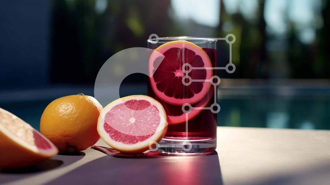 Σετ των 2 Intra Συλλεκτικό Ξύλινο Παζλ Plywood  4mm - Χυμός κόκκινο γκρέιπφρουτ και εσπεριδοειδή δίπλα στην πισίνα Σε Ξύλινο Κουτί - Διαστάσεις: 10x10 cm – 25 κομμάτια