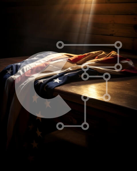 Intra Συλλεκτικό Ξύλινο Παζλ Plywood  4mm - Πατριωτική σκηνή αμερικανικής σημαίας στο ξύλινο τραπέζι Σε Ξύλινο Κουτί - Διαστάσεις Puzzle: 10x10 cm – 25 κομμάτια