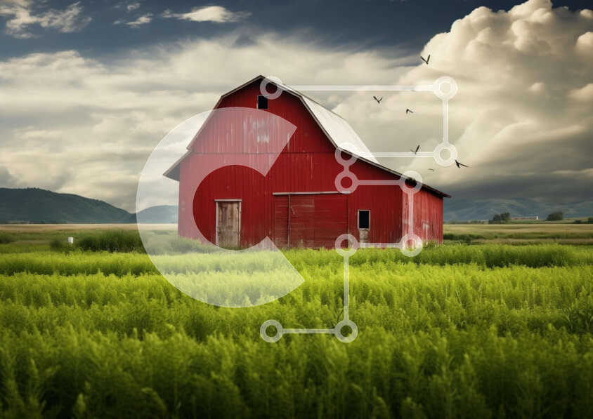 Intra Συλλεκτικό Ξύλινο Παζλ Plywood  4mm - Κόκκινη σιταποθήκη στο πράσινο πεδίο με τα πουλιά Σε Ξύλινο Κουτί - Διαστάσεις: 10x10 cm – 25 κομμάτια