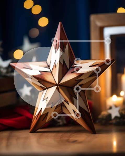 Intra Συλλεκτικό Ξύλινο Παζλ Plywood  4mm - Ξύλινο στολίδι σε σχήμα αστεριού σε βιβλία και κεριά Σε Ξύλινο Κουτί - Διαστάσεις: 10x10 cm – 25 κομμάτια