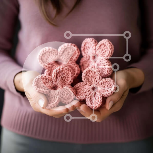 Σετ των 2 Intra Συλλεκτικό Ξύλινο Παζλ Plywood  4mm - Γυναίκα που κρατά ροζ κροσέ λουλούδια Σε Ξύλινο Κουτί - Διαστάσεις: 10x10 cm – 25 κομμάτια