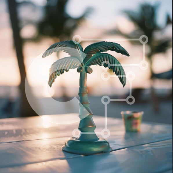 Intra Συλλεκτικό Ξύλινο Παζλ Plywood  4mm - Μοναδικός φοίνικας σε εξωτερικό τραπέζι δίπλα στην παραλία Σε Ξύλινο Κουτί - Διαστάσεις: 10x10 cm – 25 κομμάτια