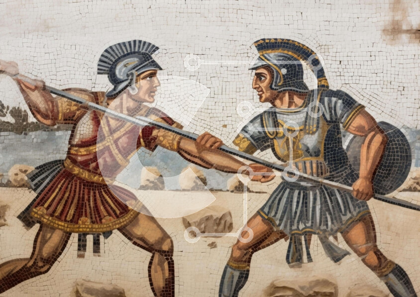 Intra Συλλεκτικό Ξύλινο Παζλ Plywood  4mm - Μωσαϊκό αρχαίων Ρωμαίων στρατιωτών σε μάχη Σε Ξύλινο Κουτί - Διαστάσεις Puzzle: 10x10 cm – 25 κομμάτια