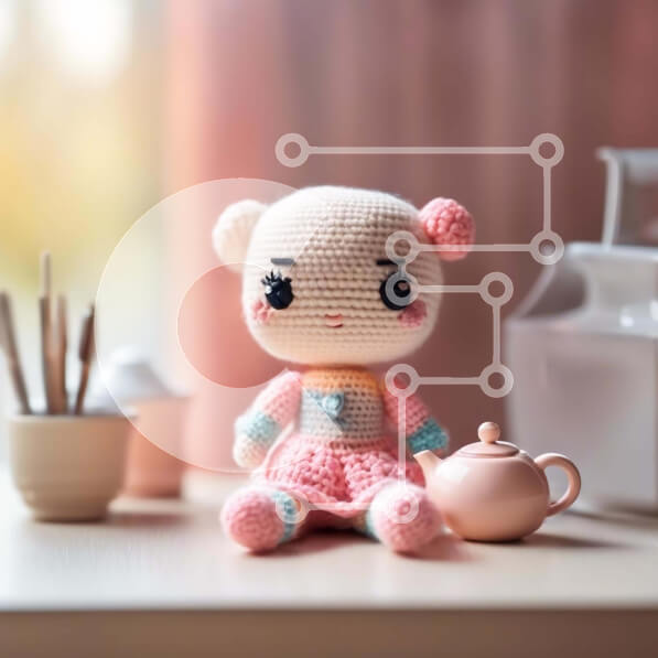 Intra Συλλεκτικό Ξύλινο Παζλ Plywood  4mm - Αρκουδάκι με κροσέ και ασιατική τσαγιέρα Σε Ξύλινο Κουτί - Διαστάσεις: 10x10 cm – 25 κομμάτια