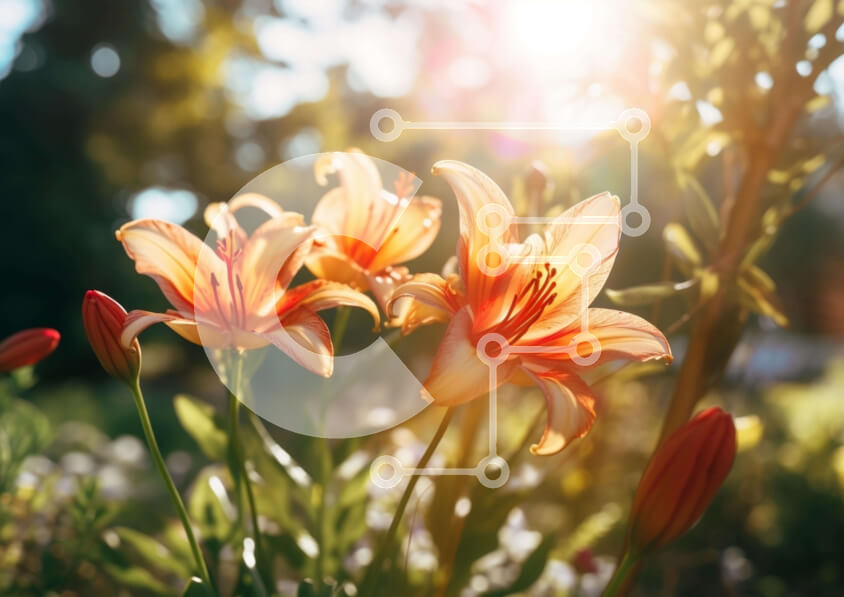 Intra Συλλεκτικό Ξύλινο Παζλ Plywood  4mm - Πορτοκαλί κρίνοι σε έναν ηλιόλουστο κήπο Σε Ξύλινο Κουτί - Διαστάσεις: 10x10 cm – 25 κομμάτια