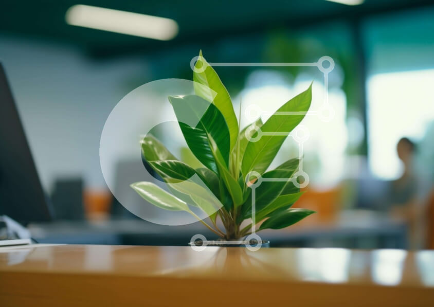 Intra Συλλεκτικό Ξύλινο Παζλ Plywood  4mm - Σκηνή γραφείου με μικρό φυτό σε γλάστρα και δύο άτομα Σε Ξύλινο Κουτί - Διαστάσεις: 10x10 cm – 25 κομμάτια