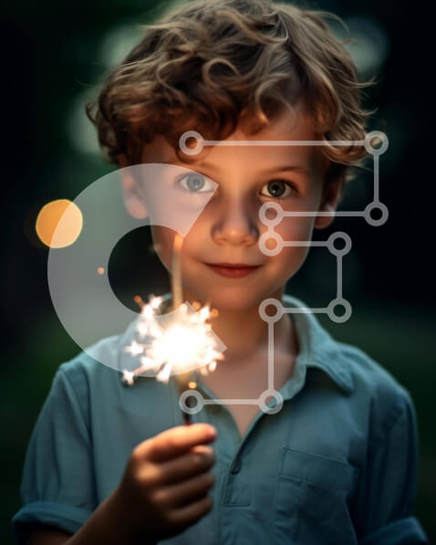 Intra Συλλεκτικό Ξύλινο Παζλ Plywood  4mm - Young Boy Holding Illuminated Sparkler with Joy Σε Ξύλινο Κουτί - Διαστάσεις Puzzle: 10x10 cm – 25 κομμάτια