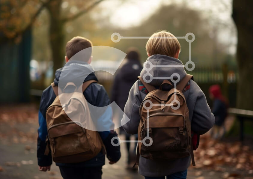 Intra Συλλεκτικό Ξύλινο Παζλ Plywood  4mm - Δύο νεαρά αγόρια που περπατούν με σακίδια Σε Ξύλινο Κουτί - Διαστάσεις Puzzle: 10x10 cm – 25 κομμάτια