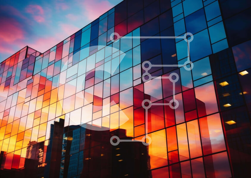 Intra Συλλεκτικό Ξύλινο Παζλ Plywood  4mm - Πολύχρωμο γυάλινο κτίριο στο σούρουπο Σε Ξύλινο Κουτί - Διαστάσεις Puzzle: 10x10 cm – 25 κομμάτια