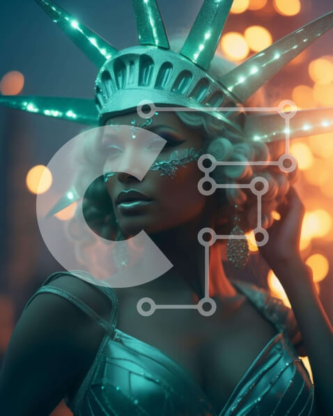 Intra Συλλεκτικό Ξύλινο Παζλ Plywood  4mm - Γυναίκα με κοστούμι με το άγαλμα της ελευθερίας Σε Ξύλινο Κουτί - Διαστάσεις Puzzle: 10x10 cm – 25 κομμάτια