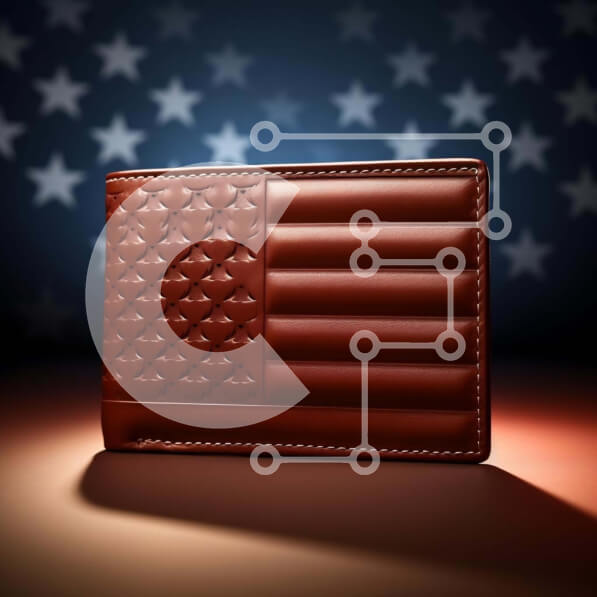 Intra Συλλεκτικό Ξύλινο Παζλ Plywood  4mm - Καφέ δερμάτινο πορτοφόλι με μοτίβο αμερικανικής σημαίας Σε Ξύλινο Κουτί - Διαστάσεις: 10x10 cm – 25 κομμάτια