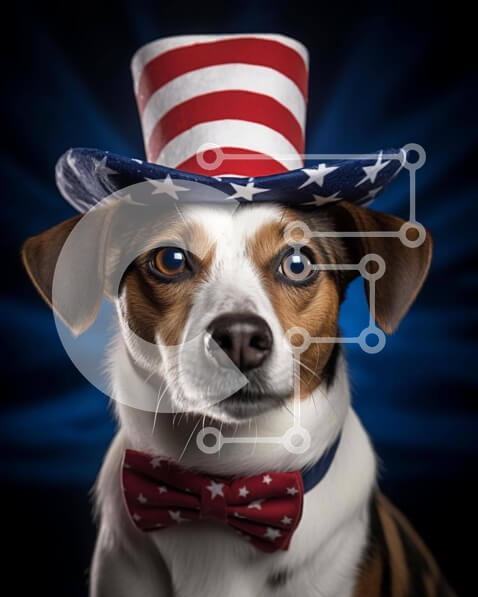 Σετ των 2 Intra Συλλεκτικό Ξύλινο Παζλ Plywood  4mm - Σκύλος με καπέλο αμερικανικής σημαίας και παπιγιόν Σε Ξύλινο Κουτί - Διαστάσεις: 10x10 cm – 25 κομμάτια