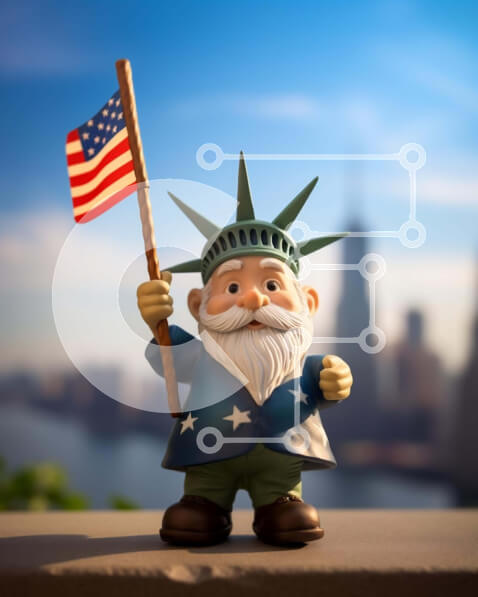 Intra Συλλεκτικό Ξύλινο Παζλ Plywood  4mm - Άγαλμα της Ελευθερίας με αμερικανική σημαία Σε Ξύλινο Κουτί - Διαστάσεις Puzzle: 10x10 cm – 25 κομμάτια