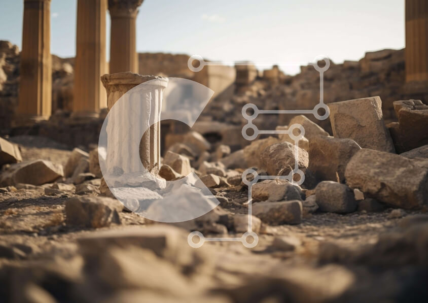 Intra Συλλεκτικό Ξύλινο Παζλ Plywood  4mm - Αρχαίο ερείπιο με βράχους και στύλους Σε Ξύλινο Κουτί - Διαστάσεις Puzzle: 10x10 cm – 25 κομμάτια