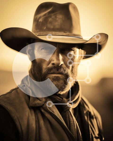 Intra Συλλεκτικό Ξύλινο Παζλ Plywood  4mm - Άνδρας με καπέλο και γιλέκο σε στυλ καουμπόη Σε Ξύλινο Κουτί - Διαστάσεις Puzzle: 10x10 cm – 25 κομμάτια