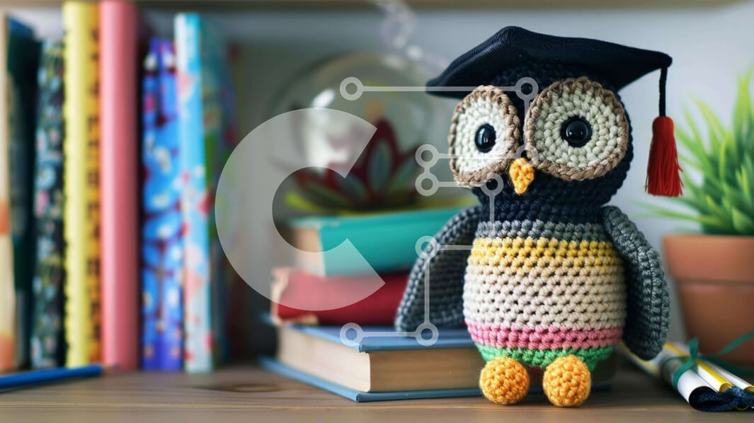 Intra Συλλεκτικό Ξύλινο Παζλ Plywood  4mm - Κουκουβάγια με κροσέ σε βιβλία και φυτά Σε Ξύλινο Κουτί - Διαστάσεις Puzzle: 10x10 cm – 25 κομμάτια