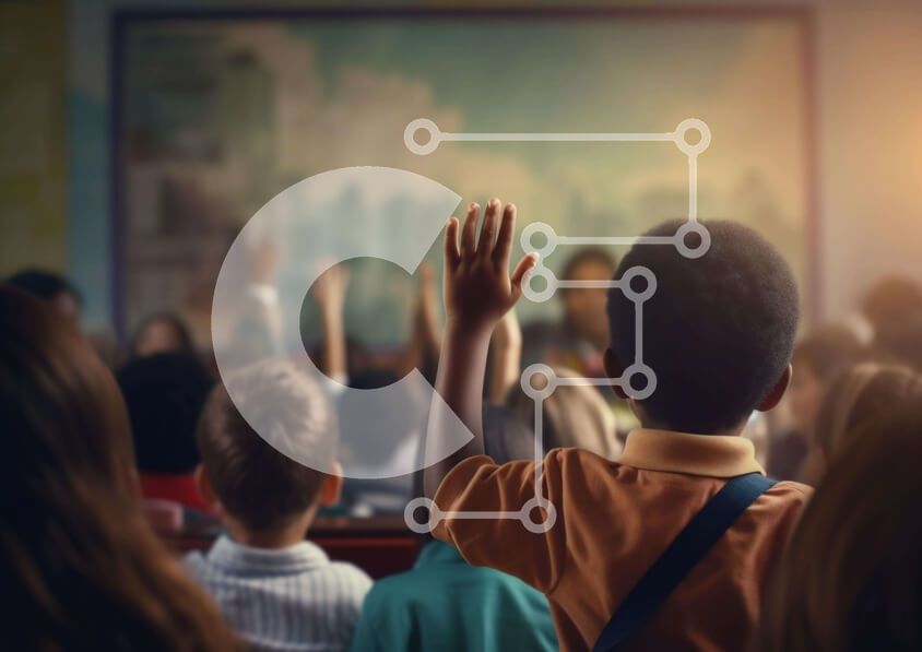 Intra Συλλεκτικό Ξύλινο Παζλ Plywood  4mm - Παιδιά στην τάξη με σηκωμένα χέρια Σε Ξύλινο Κουτί - Διαστάσεις Puzzle: 10x10 cm – 25 κομμάτια