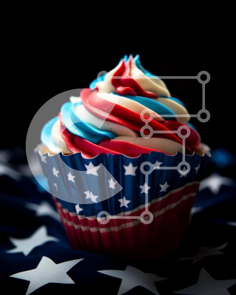 Σετ των 2 Intra Συλλεκτικό Ξύλινο Παζλ Plywood  4mm - Πατριωτικό Cupcake με κόκκινο, λευκό και μπλε γλάσο σε φόντο αμερικανικής σημαίας Σε Ξύλινο Κουτί - Διαστάσεις: 10x10 cm – 25 κομμάτια