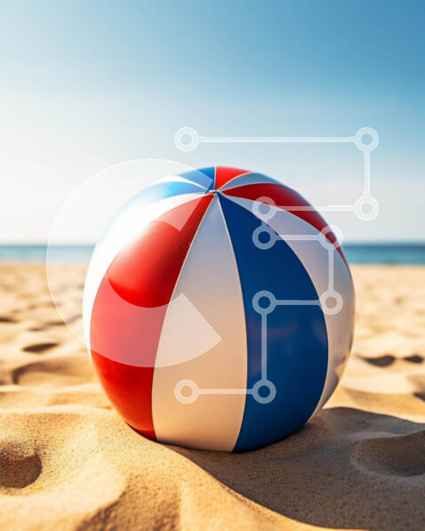 Intra Συλλεκτικό Ξύλινο Παζλ Plywood  4mm - Πολύχρωμη μπάλα παραλίας στην αμμώδη ακτή κοντά στον ωκεανό Σε Ξύλινο Κουτί - Διαστάσεις: 10x10 cm – 25 κομμάτια