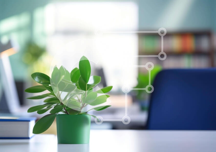 Intra Συλλεκτικό Ξύλινο Παζλ Plywood  4mm - Πράσινο φυτό σε γλάστρα στο γραφείο Σε Ξύλινο Κουτί - Διαστάσεις Puzzle: 10x10 cm – 25 κομμάτια