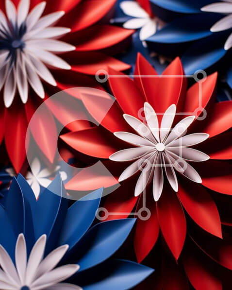 Intra Συλλεκτικό Ξύλινο Παζλ Plywood  4mm - Λουλούδια από χαρτί κόκκινο, λευκό και μπλε Σε Ξύλινο Κουτί - Διαστάσεις Puzzle: 10x10 cm – 25 κομμάτια