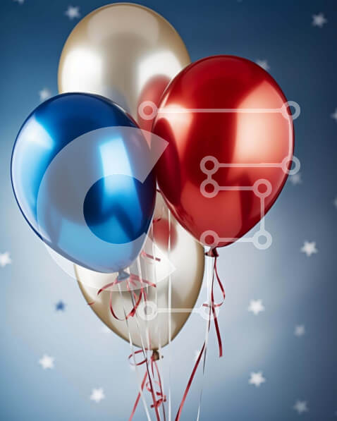 Intra Συλλεκτικό Ξύλινο Παζλ Plywood  4mm - Κόκκινα, λευκά και μπλε μπαλόνια που επιπλέουν με αστέρια Σε Ξύλινο Κουτί - Διαστάσεις Puzzle: 10x10 cm – 25 κομμάτια