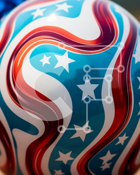 Intra Συλλεκτικό Ξύλινο Παζλ Plywood  4mm - Κόκκινη, λευκή και μπλε μπάλα με αστέρια και στροβιλισμούς Σε Ξύλινο Κουτί - Διαστάσεις Puzzle: 10x10 cm – 25 κομμάτια