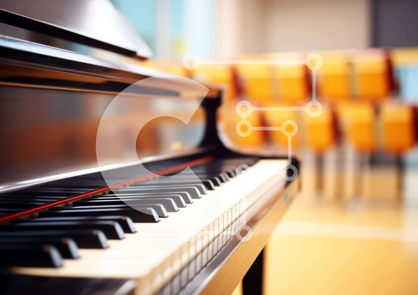 Intra Συλλεκτικό Ξύλινο Παζλ Plywood  4mm - Μεγάλο Πιάνο στο Αμφιθέατρο Σε Ξύλινο Κουτί - Διαστάσεις Puzzle: 10x10 cm – 25 κομμάτια