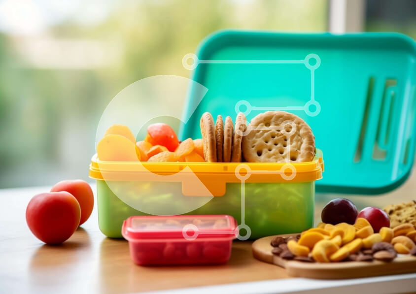 Σετ των 2 Intra Συλλεκτικό Ξύλινο Παζλ Plywood  4mm - Ποικιλία από σνακ και φρούτα σε κουτί γεύματος Σε Ξύλινο Κουτί - Διαστάσεις: 10x10 cm – 25 κομμάτια